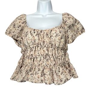 Moa Moa Women’s XL Floral Smocked Peplum Top Puff Sleeve Cottagecore